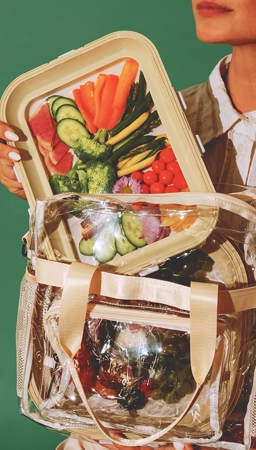 Crudités | Portable Snack Tray | Rectangle 4-Pack | Cream White | Reversible Stretch Lid Food Containers | BPA-Free, Freezer & Dishwasher Safe | Meal-Prep, Charcuterie, Salads, Picnic, Travel