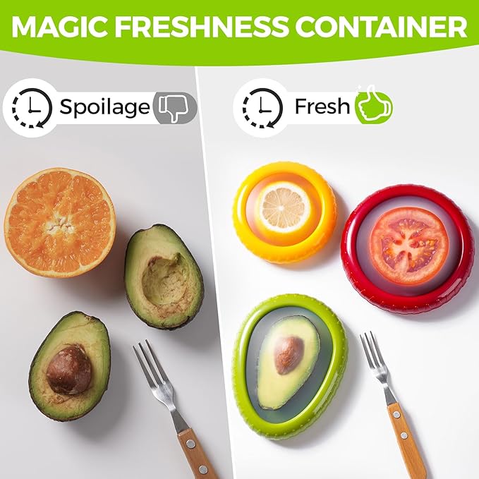 Avocado Saver & Onion Storage Set,4 Pcs Silicone Fruit Vegetable Anti-oxidation Box,Reusable Fridge Fresh Pod Food Storage,Perfect Lemons Tomato Garlic Containers