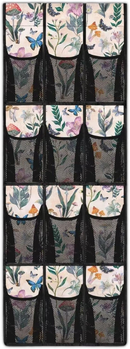Butterfly Mushroom Over the Door Shoe Organizer 12 Large Pockets Hanging Shoe Rack for Closet Organizers and Storage Sturdy Oxford Fabric Shoe Hanger