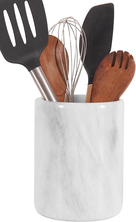 Radicaln Marble Utensil Holder 6.5" Inches White Handmade Spoon Holder for Kitchen Counter, Ideal Kitchen Utensils Set Organizer, Farmhouse Kitchens Decor & Accessories, Cooking Utensil Storage