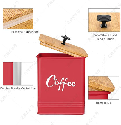 Coffee Canister,Airtight 40 oz Large Iron Black Storage Container for Coffee Grounds, Beans, Pods & More,Accessories & Gifts (Red)