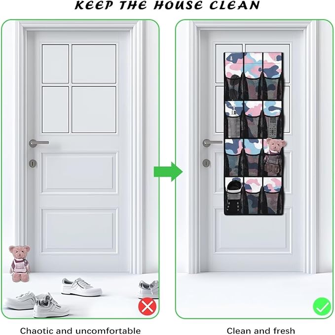 Generic Camouflage Over The Door Pocket Organizer Sturdy Over The Door Organizer Bedroom Space Saving Hanging Closet Organizer for Dormitory Bathroom College Dorm