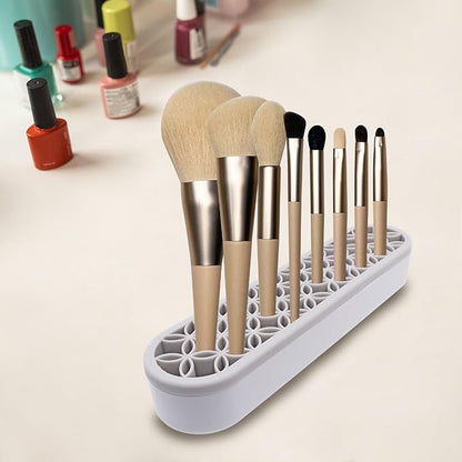 2Pcs Grey Silicone Makeup Brush Holder Stand Makeup Brush Storage Make Up Brushes Holder Organizer for Painting Pen Brushes Nail Clippers Drill Pens Ruler Sewing Craft Tools