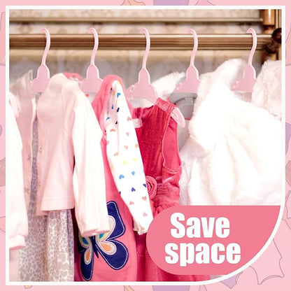 Soulchen 50 Pcs Doll Clothes Hangers for 18 Inch Dolls, Pink Plastic Clothes Hangers with Non-Slip Clips, Space-Saving Wardrobe Accessories for Gown Dress Outfit