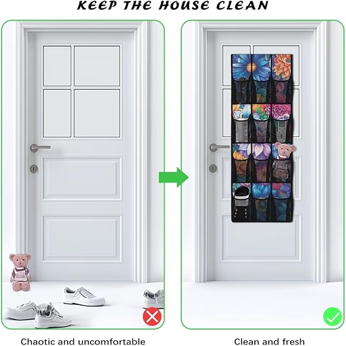 Bohemian Over Door Pet Supply Organizer - 12 Pockets for Treats, Toys, Leashes - Odor-Resistant & Washable
