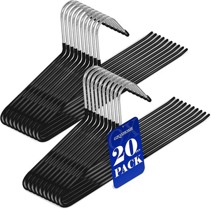 20 Pack Open Ended Pants Hangers with Non Slip Design,Suitable for Trousers,Jeans,Towels for Closet Space Saving,Durable Metal Material with Rubber Coating (Black)