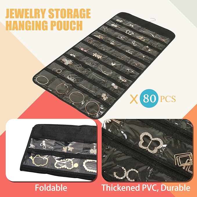 Jewelry Organizers and Storage,Earring Holder Organizer Jewelry Organizer Non-Woven Double-Sided Necklace Holder Organizer Dust-Proof Jewelry Box,80 Pocket Hanging Jewelry Organizer
