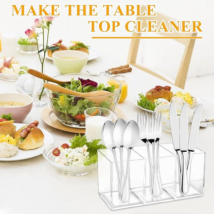 4Pack Acrylic Cutlery Storage Organizer, Transparent Plastic Silverware Utensil Holder Cutlery Spoon and Fork Holder Caddy for Party Kitchen Countertop Organization Knife Tableware