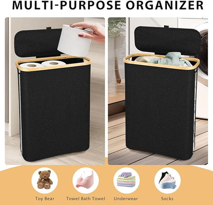 Odonata Large Toilet Paper Storage Basket with Lid, Slim Toilet Paper Organizer, Hold up to 20 Regular Rolls or 15 Mega Rolls. (Black, 49L)