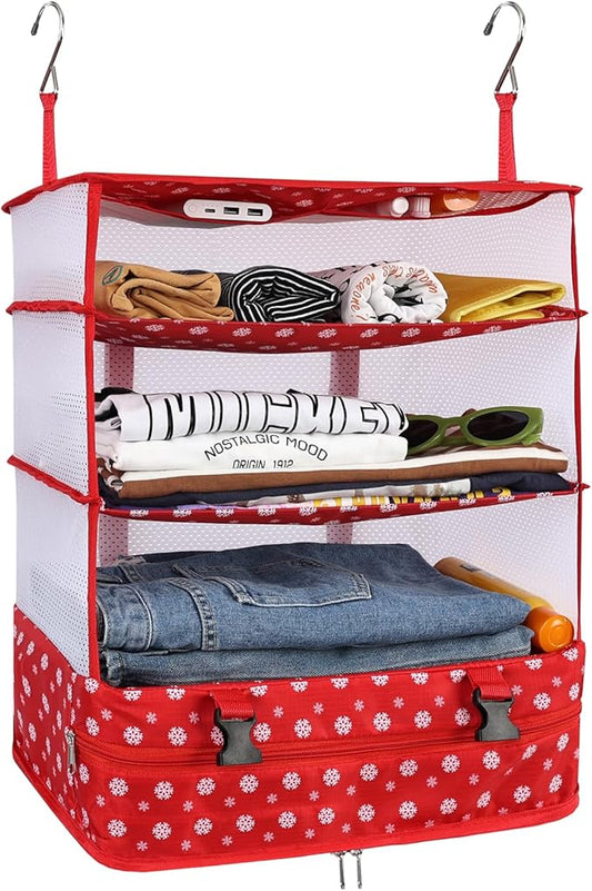 Surblue Hanging Closet Storage Bag Collapsible 3-Shelf Washable Oxford Fabric with 2 Hooks (XL 17.71 * 11.81 * 20in, Snow)