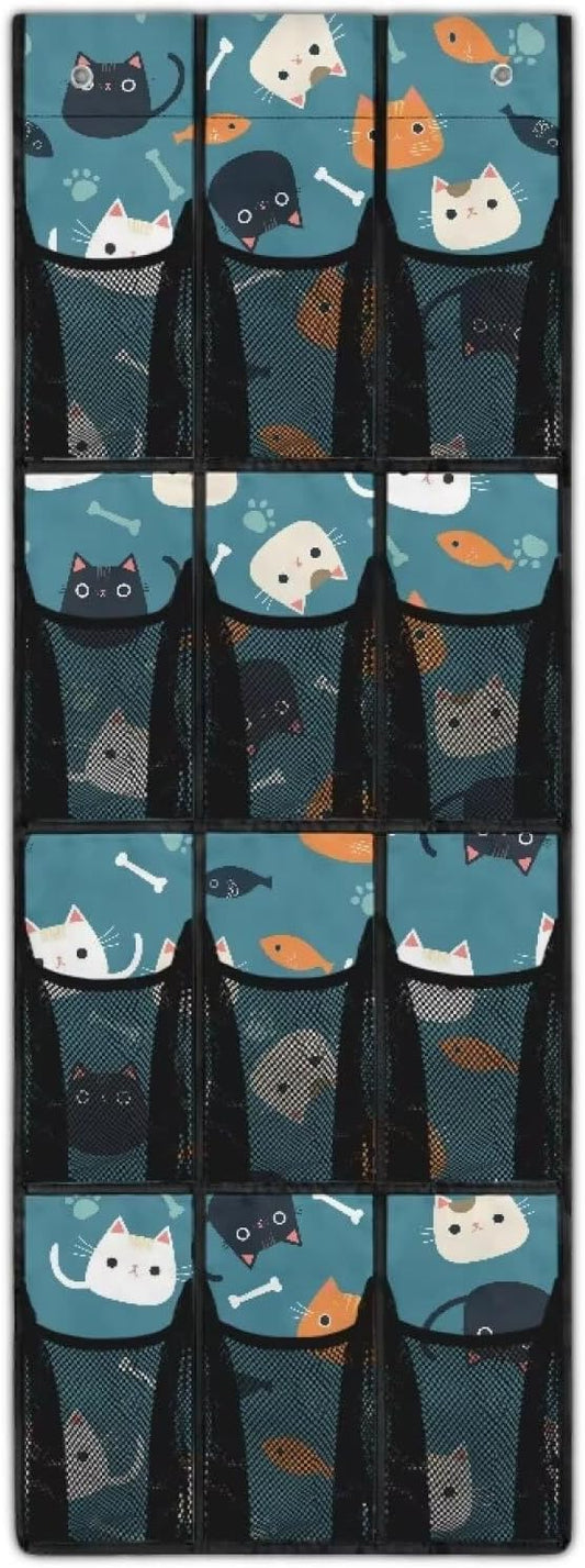 Cat Fish Over the Door Shoe Organizer 12 Large Mesh Pockets Sturdy Oxford Door Shoe Organizer Hanging Shoe Rack for Closet Shoe Holder