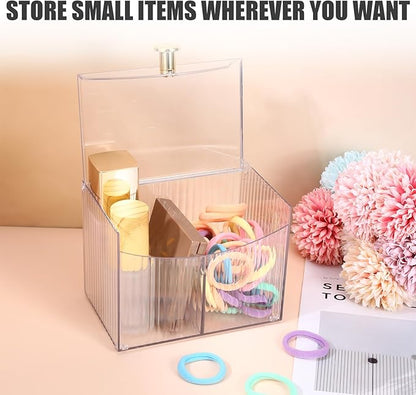 2-Grid Qtip Holder Dispenser,Transparent Cotton Ball Holder,Clear Bathroom Organizer with Lid Guest Bathroom Essentials for Cotton Swabs and Balls Container Cosmetics Storage for Vanity
