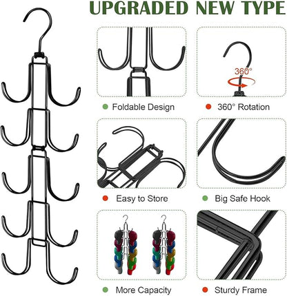 Hat Organizer for Closet, Collapsible Metal Caps Rack with 10 Large Hooks, Holds Up to 40 Baseball Caps, Rotatable Space Saving Hat Hanger for Closet Organizers and Storage, Black