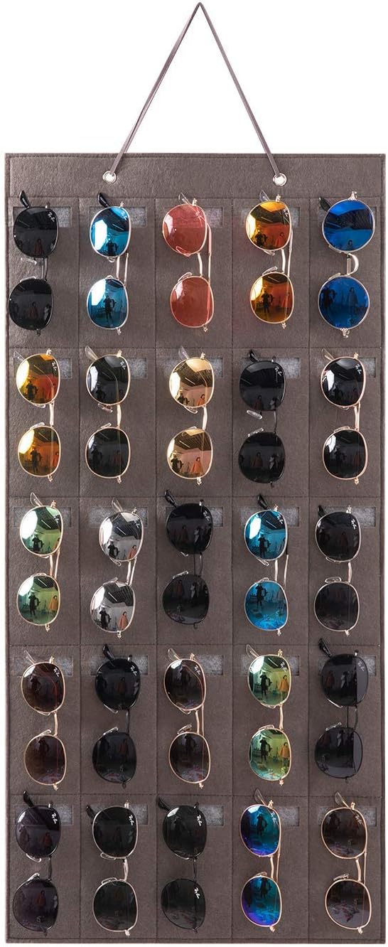 Sunglasses Organizer Storage- Hanging Eyeglasses Wall Pocket Mounted,Eyewear Display,25 Slots (Black, Large)