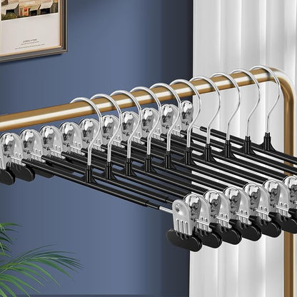 Clothes Pants Hangers with Wide Clips 50 Pack,Non-Slip Adjustable Skirt Hanger for Women,Space-Saving Heavy Duty Men Hangers for Pants,Trousers,Jeans,Shorts 12Inch Black