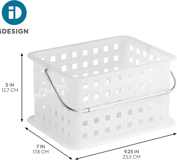 iDesign Portable Shower Caddy Basket with Handle for Dorm or Bathroom, Set of 3, Frost, Made in USA