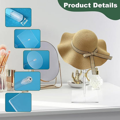 4PCS Clear Acrylic Hat Stands and Display Racks, 12"-17" Adjustable Height Hat Holder, Clear Square Base Hat Stand for Baseball Caps, Wigs, Jewelry, Watches, Helmets and Collectibles