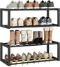 IBUYKE 2 Pack Wall Mounted Shoe Rack, 2-Tier 16"-29" Expandable Hanging Shoe Organizer for 12-16 Pairs, Space Saving Metal Wall Shoe Storage for Entryway Closet, Black TXJ001B-2