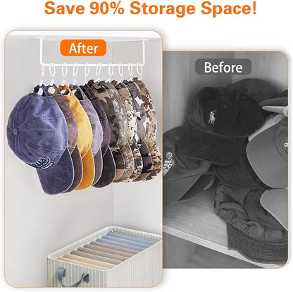 Viklluyr Hat Wall Rack Cap Organizer: Baseball Hat Racks Display Holder with 20 Hooks Modern Metal White Hats Storage Wall Mounted Caps Hanger Set of 2 for Closet Door Bedroom Entryway Laundry