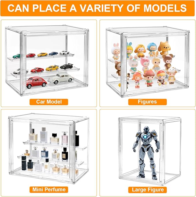 Acrylic Display Case for Collectibles Clear Display Box for Figures with Magnetic Door, Stackable Design, Dustproof, Miniature Display Shelf for Action Figures,Display Box Display Case(1PCS)
