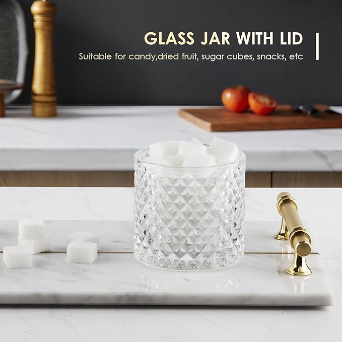 ALAMHI Q tip and Cotton Ball Holder Glass Apothecary Jar with lid, Small Bathroom Vanity Organizer and Storage Qtip Jar for Aesthetic Room Decor