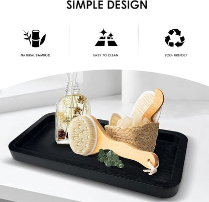 Bamboo Vanity Bathroom Tray for Counter, Bamboo Tray for Bathroom, Toilet Tank, Perfume 11.8L x 5.9W x 0.8H inch (Black)