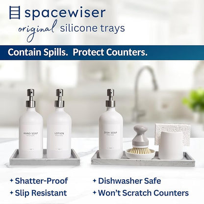 Spacewiser Countertop and Vanity Tray - 2 PC (11” and 7”) Shatterproof Silicone Kitchen and Bathroom Trays for Counter, Kitchen Soap Dispenser Tray, Vanity Trays for Bathroom, Perfume Key Tray