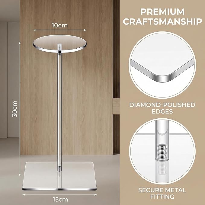Clear Hat Display Stand 12 Inch, Acrylic Wig Stand for Wigs, Baseball Caps, Fedoras & Lightweight Hats, Medium Tabletop Holder for Closet, Salon, Boutique