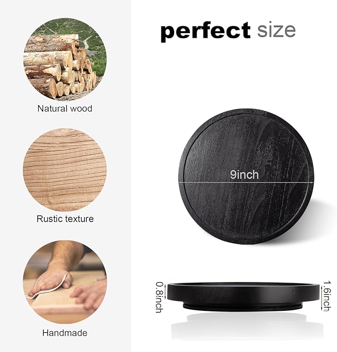 Wood Lazy Susan Organizer Kitchen Turntable for Cabinet Farmhouse Bathroom Decor Round Decorative Tray for Vanity, Counter, Sink, Coffee Table, 9 Inch, Black