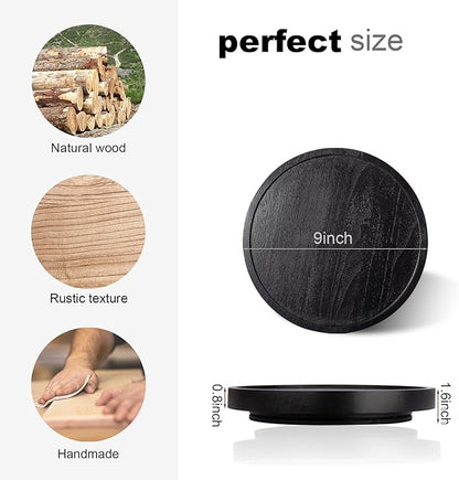 Wood Lazy Susan Organizer Kitchen Turntable for Cabinet Farmhouse Bathroom Decor Round Decorative Tray for Vanity, Counter, Sink, Coffee Table, 9 Inch, Black