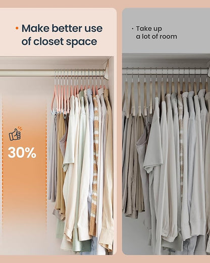 SONGMICS HOME Velvet Pants Hangers with Adjustable Clips, Non-Slip Space-Saving Clothes Hangers, 30 Pack, Shoulder Notches for Skirts, Pink