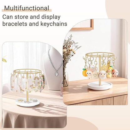 Dahey 360 Degree Rotating Claw Clip Organizer, Metal Hair Clip Holder with Wood Base and 14 Hooks Storage Display Hair Accessories Bracelets Keychains Jewelry for Girls Women Bedroom Dorm Vanity Decor