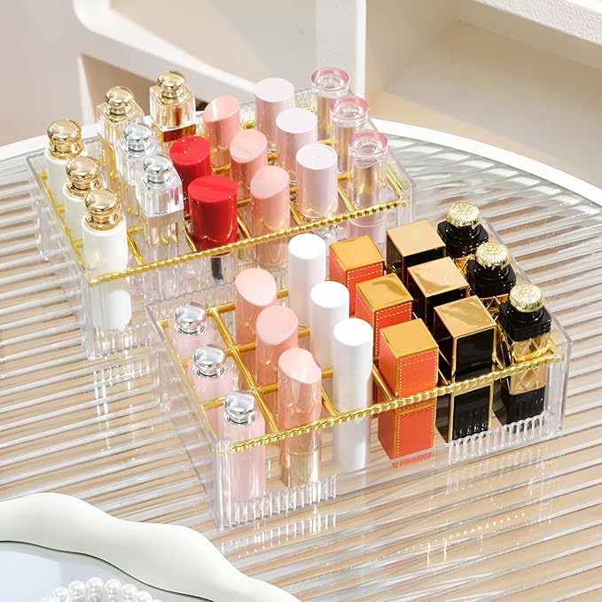 18 Grids Lipsticks Organizer, Clear Acrylic Lip Gloss Holder and Storage Display Case for chapstick, Lip Balm, Makeup (1 Pack)