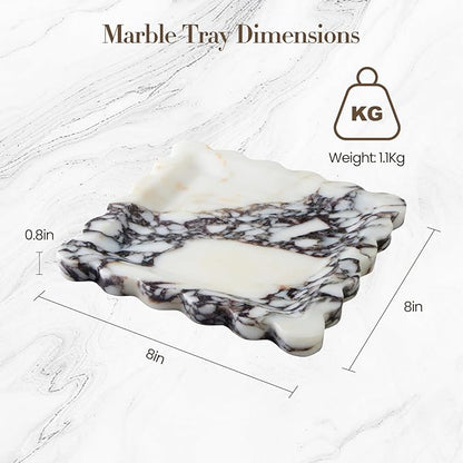 SAMAH Calacatta Viola Natural Marble Tray, Scalloped Storage Dish, Decorative Tray for Bathroom, Vanity, Kitchen & Home Decor, Valentine's Day, Teacher Appreciation Gifts, House Warming Gifts(Square)