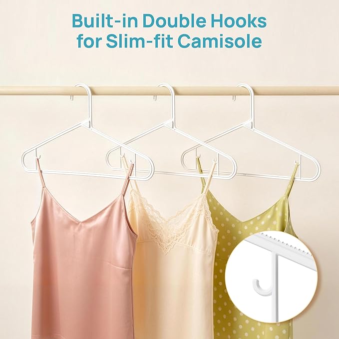 Vtopmart 60 Pack Plastic Clothes Hangers, 16.7in Standard StackFit Hangers for T-Shirt, Coats, Jackets, Sweaters, Non-Slip Slim Hanger with Hooks, Space-Saving in Closet, Durable Clothes Organizers