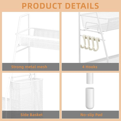 VITVITI 2-Tier Bathroom Organizer Countertop, Metal Wire Mesh Bathroom Counter Organizer Storage with Basket Hooks, Vanity Tray Shelf, Kitchen Spice Rack, Small White