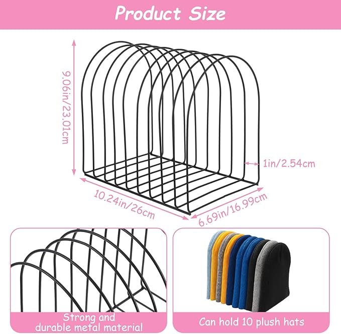 2 Pcs Heavy Duty Metal Beanie Holder Organizer, Knitted Hat Storage Display Rack Stand for Winter Cap, Home Entryway Tabletop Bedroom Closet Dresser Office, Black