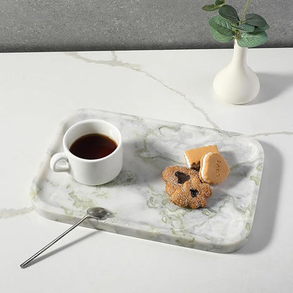 Karibiber Luxury Marble Vanity Tray, Bathroom Tray Countertop, Bianco Marble/Stone, Home Decorative Dresser Organizer, Storage for Kitchen Sink, Perfume Jewelry Holder(Green&White)