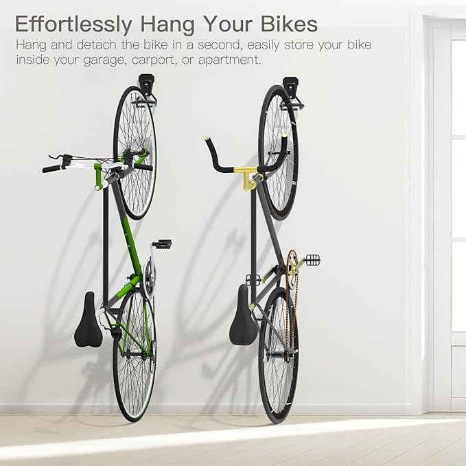 Housolution Bike Wall Mount with Fixed Hook, [2 Pack] Heavy Duty Bike Storage Rack, Bike Rack Vertical Stand for Garage - Easily Hang/Detach - with Screws Iron Bike Hanger Brackets