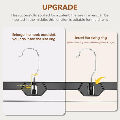 HOUSE DAY Black Pants Hangers with Clips 12 Pack, Plastic Skirt Hangers for Women, 14 Inch Clip Hanger for Pants, Skirts, Jeans, Shorts, Legging, with 360-degree Swivel Hook, 2 Adjustable Clips