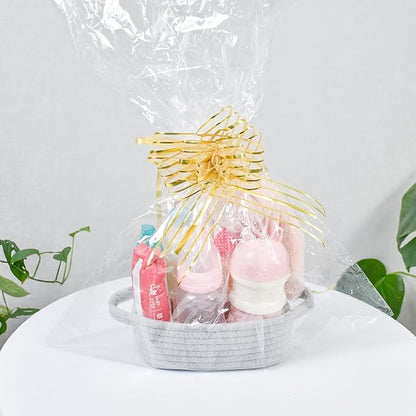 ABenkle Small Storage Basket, Mini Basket, Cute Tiny Cotton Rope Woven Basket, Shelf Basket, Boho Decorative Toy Dog Cat Basket for Nursery, Bedroom, Spa, Empty Gift Basket - XS,Grey