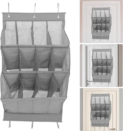 SHERCHPRY Door Shoe Organizer 12-grid Foldable Hanging Shoe Rack Wall-mounted Breathable Storage Bag for Boots Sneakers Slippers Closet Door Storage