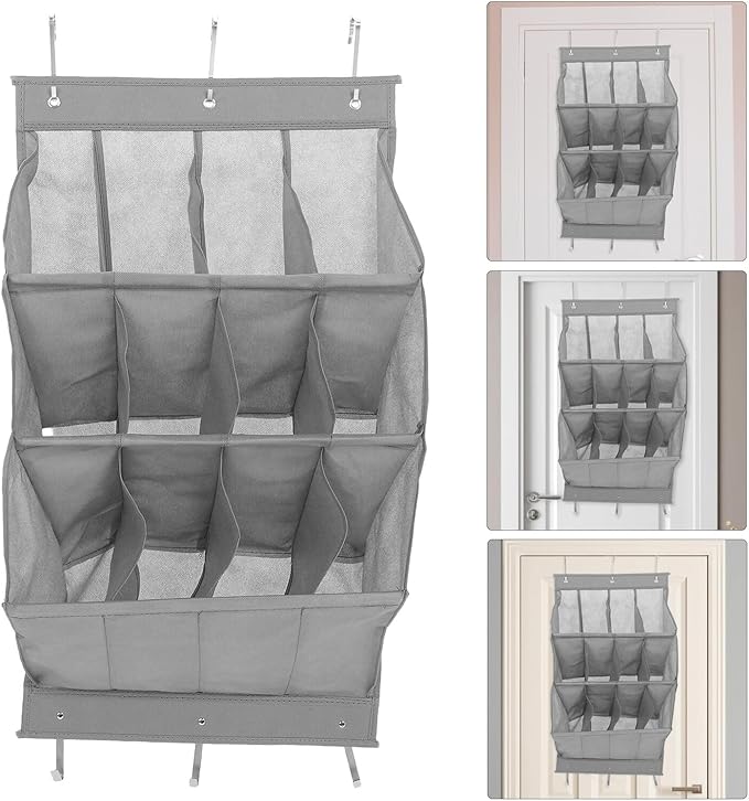 The Door Shoe Organizer Rack with 12 Large Pockets Foldable Wall Mounted Shoe Storage Bag for Sneakers and Sandals for Closet and Apartment Doors
