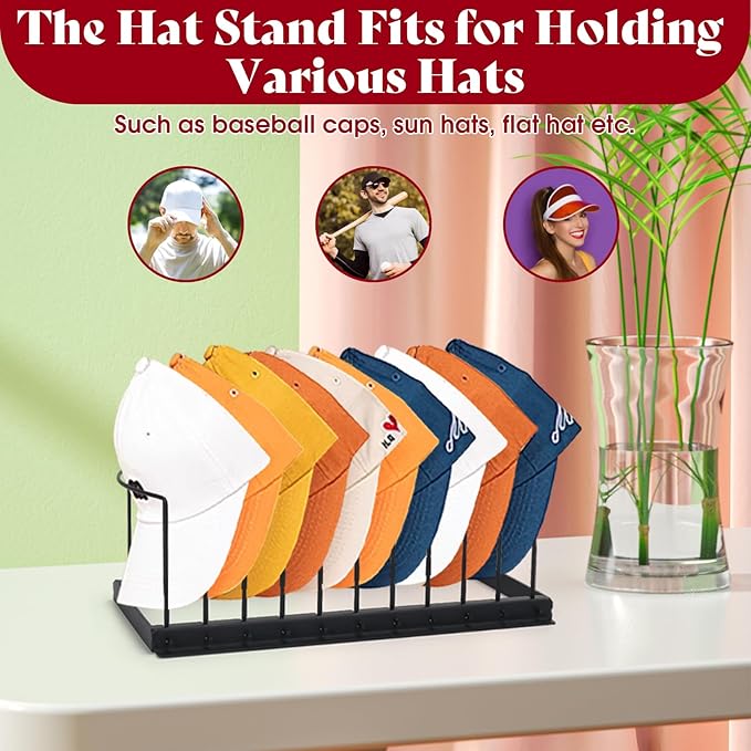 Outamateur Hat Organizer for Baseball Caps,Hat Holder for 10 Baseball Caps,Tabletop Hat Rack Stand,for Bedroom, Closet, Dresser, Office, Store, 2Pack