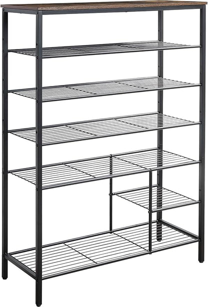 6 Tier Shoe Rack Organizer, Metal Mesh Shoe Storage Shelf, Storage Boots .for Entryway, Closet,Hallway, Bedroom,Cloakroom,Garage, Industrial,Rustic Brown