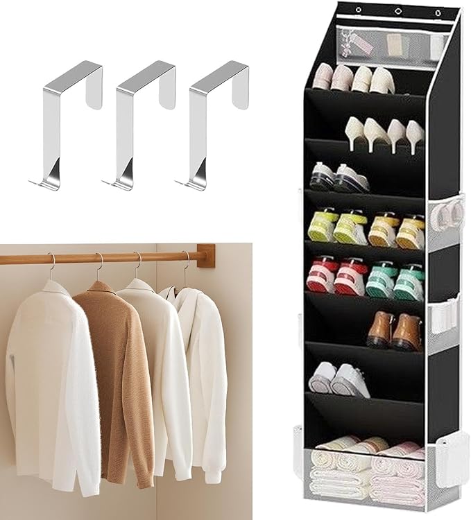 Door Shoe Organizer - 8 Layer Rack Door Hanger For 16-24 Shoes,Closet Storage Portable For Home Bathroom Bedroom Utility Room Classroom RV Entryway