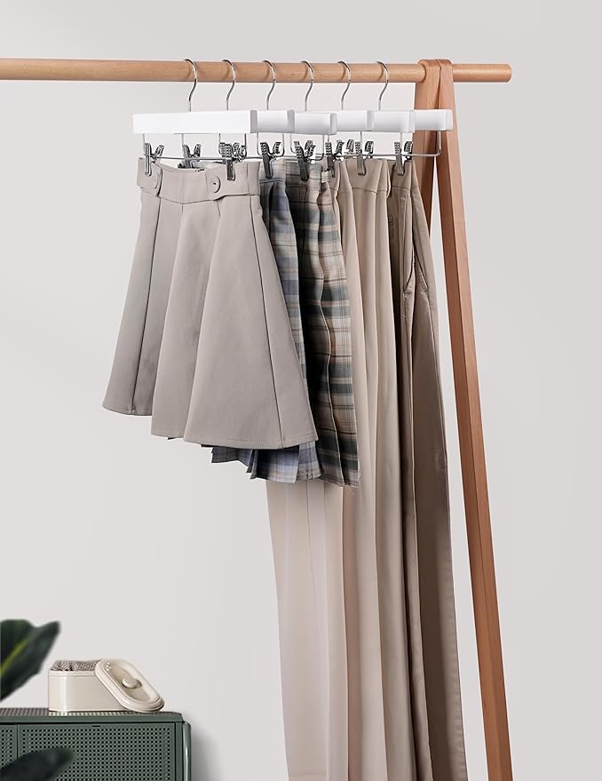 24 Pack Wooden Pants Hangers, Solid Wood Bottom Jeans Skirt Hanger with 2-Adjustable Clips Anti Rust Hook-HL01WP24