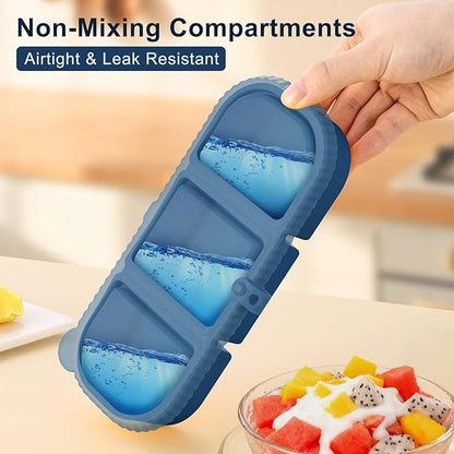 3 Pack Silicone Reusable Snack Containers with Lids - 3 Compartment Snackle Box for Kids & Adults, BPA-Free & Leakproof, Small for Dressing, Sauces, School, Office, Picnic（Blue, yellow, pink）
