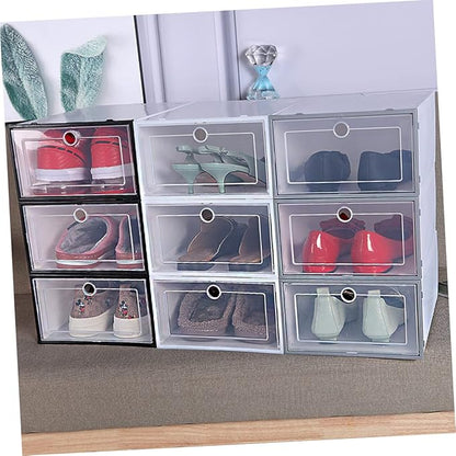 Mobestech 6pcs Transparent Stackable Shoe Boxes Space Saving Organizer for Closet Entryway Dustproof Plastic Storage Case