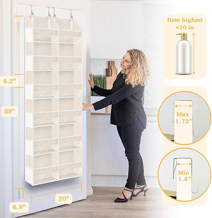 2 Pack Over The Door Organizer 6 Tiers, Extra Large Behind Door Storage of 12 Compartments, 80 lbs Weight Capacity Hanging Storage Organizer with Clear Window Kids Toys,Shoes (6 Tiers - Beige)